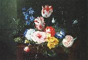 Jan van den Hecke Assiette de fleurs posee sur un entablement oil painting on canvas